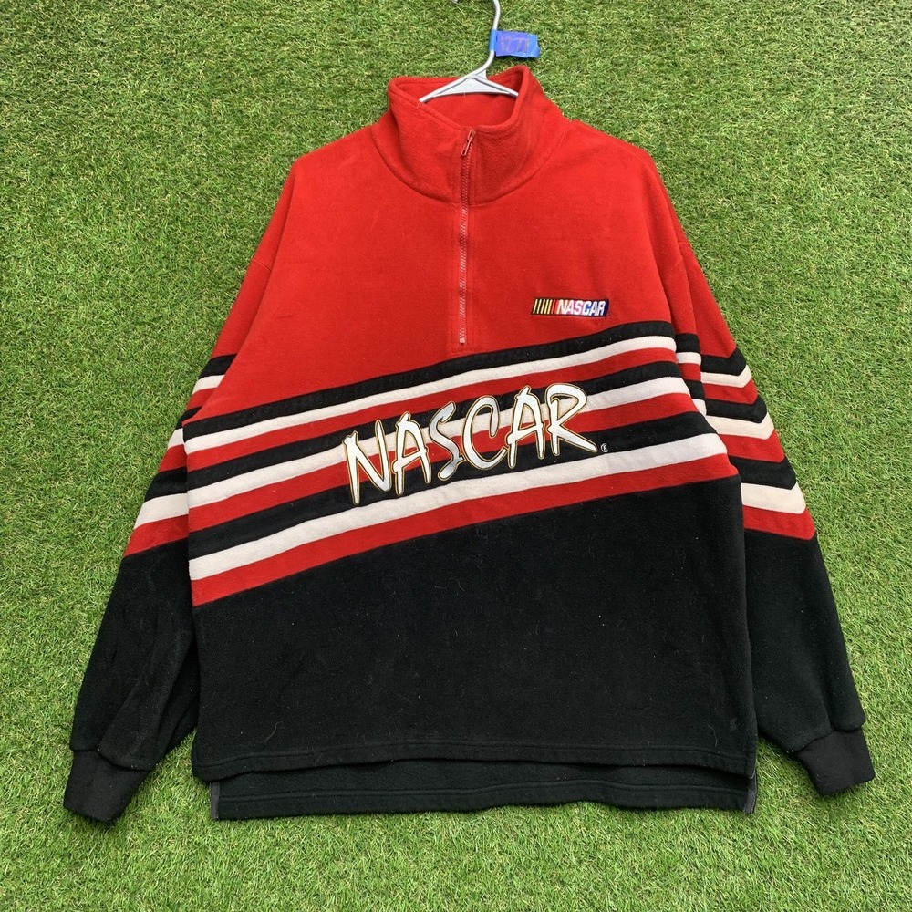 Vintage NASCAR Sweatshirt Mens XL Red Black Fleece Auto Racing Pullover 90s